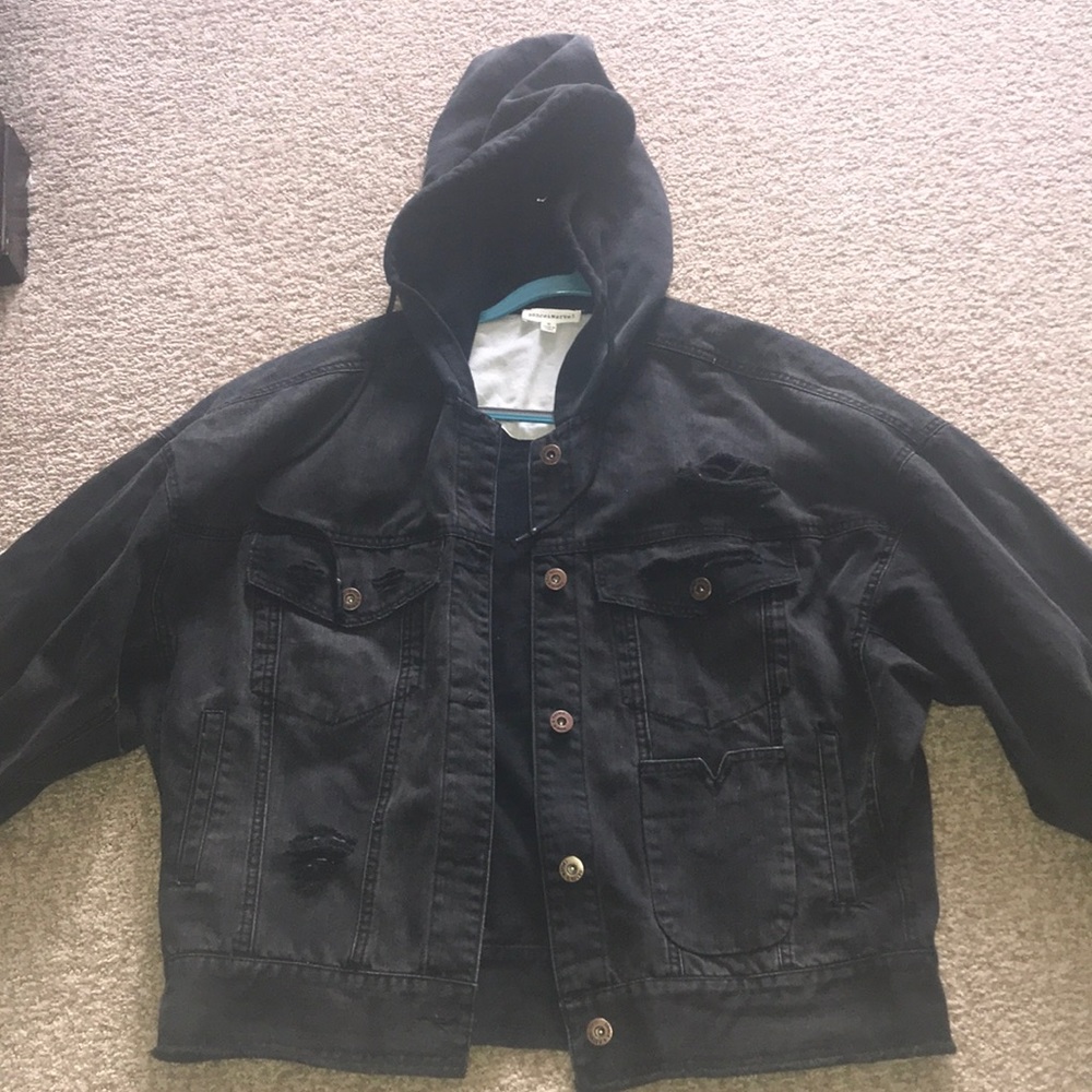 Black Ripped Denim Hoodie